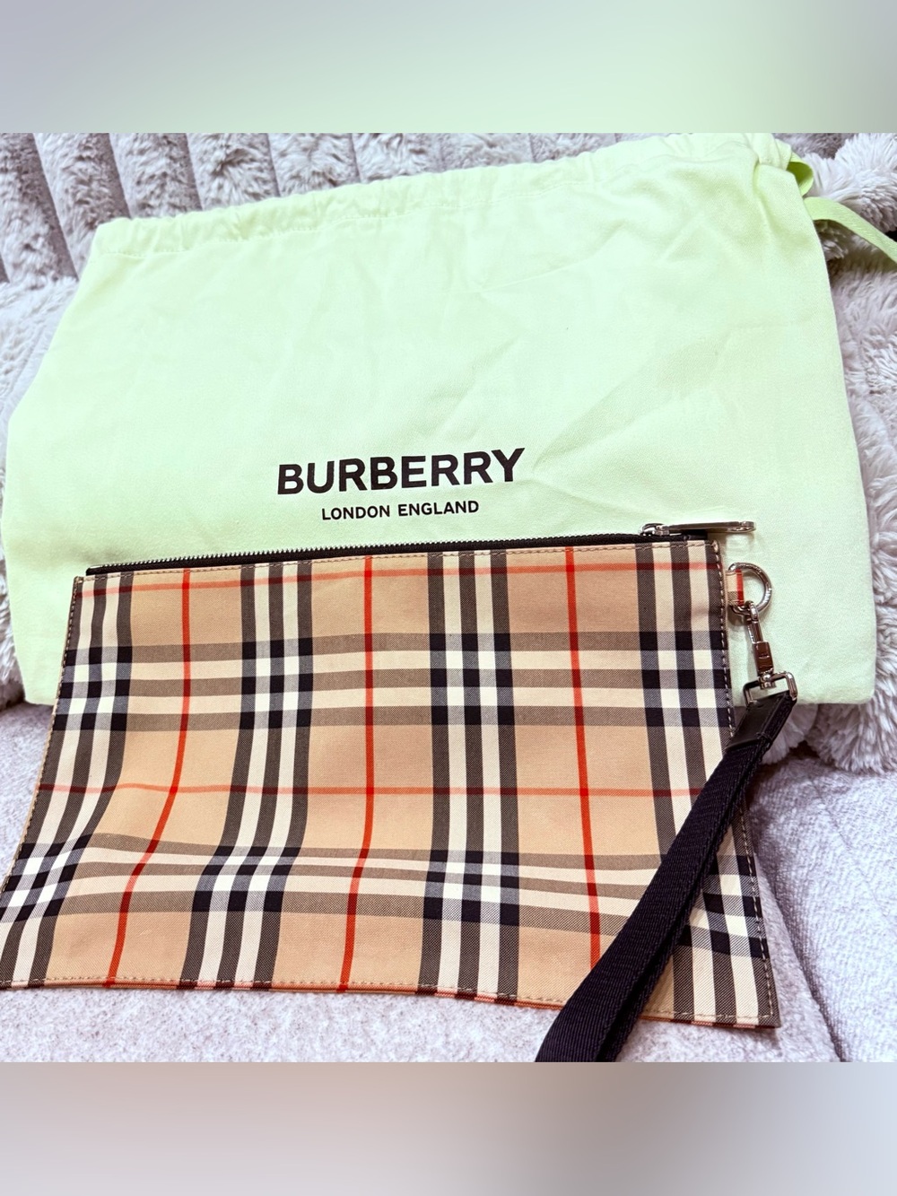 Burberry Beige Nova Check Wrist Pouch with Red and Black Accents